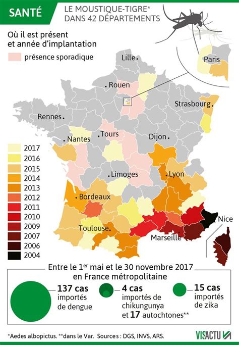 Progression du moustique tigre en France par département | Moustique tigre - Portail d'information