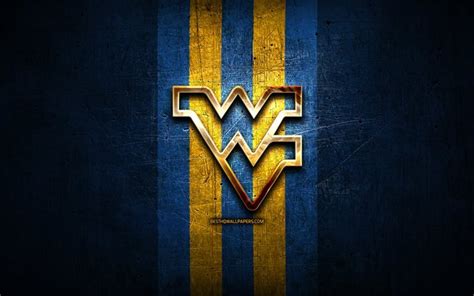 Download wallpapers West Virginia Mountaineers, golden logo, NCAA, blue metal background ...