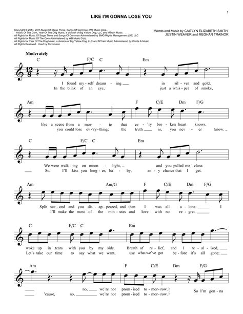 Like I'm Gonna Lose You by Meghan Trainor Sheet Music for Easy Lead Sheet / Fake Book at Sheet ...