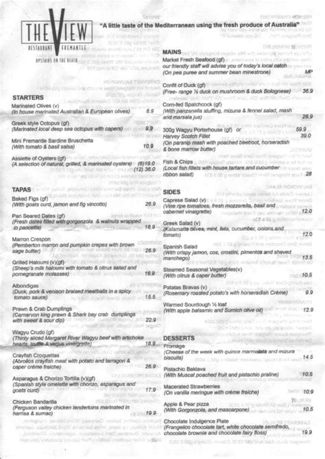 The View Restaurant Menu, Menu for The View Restaurant, Fremantle ...