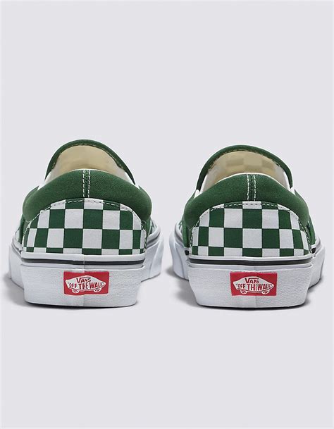 VANS Checkerboard Classic Slip-On Shoes - DK GREEN | Tillys