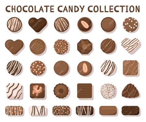 Premium Vector | Chocolate candies set different shapes and flavors of ...