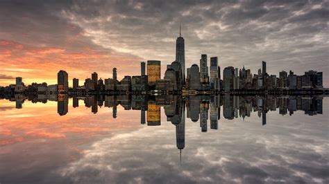 HD wallpaper: Manhattan Skyline The Most Populated New York City Sunnset Reflection In The Water ...