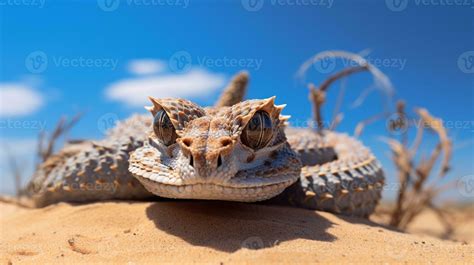 Photo of a Desert Horned Viper in a Desert with blue sky. Generative AI ...