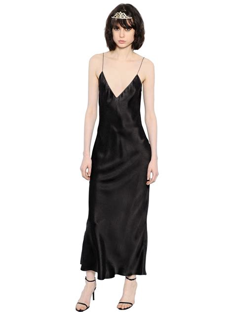 Lyst - Saint Laurent Silk Satin Slip Maxi Dress in Black