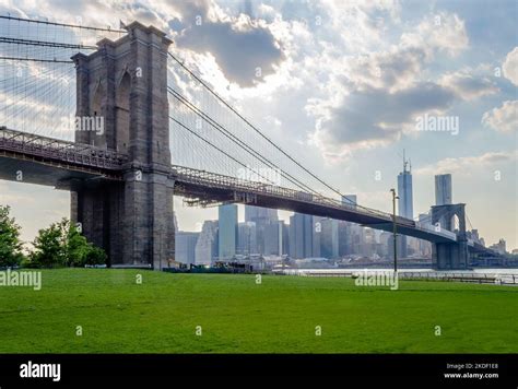 The iconic Brooklyn Bridge, one of the major landmarks in New York City ...