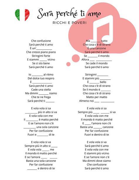 Italian Song: "Sarà perché ti amo" - Ricchi e poveri | Italian language learning, Songs ...