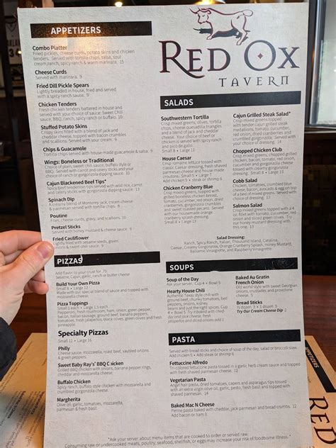 Menu at Red Ox Tavern pub & bar, Auburn Hills