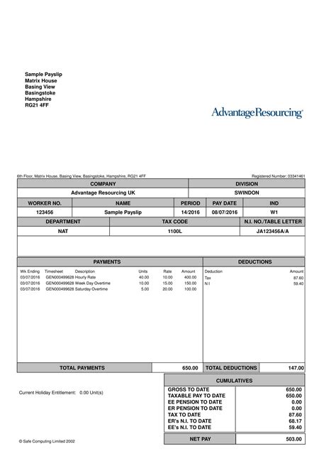 Payslip Templates | 28+ Free Printable Excel & Word Formats