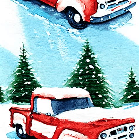 Cute Vintage Pickup Truck on Farm Christmas Card · Creative Fabrica