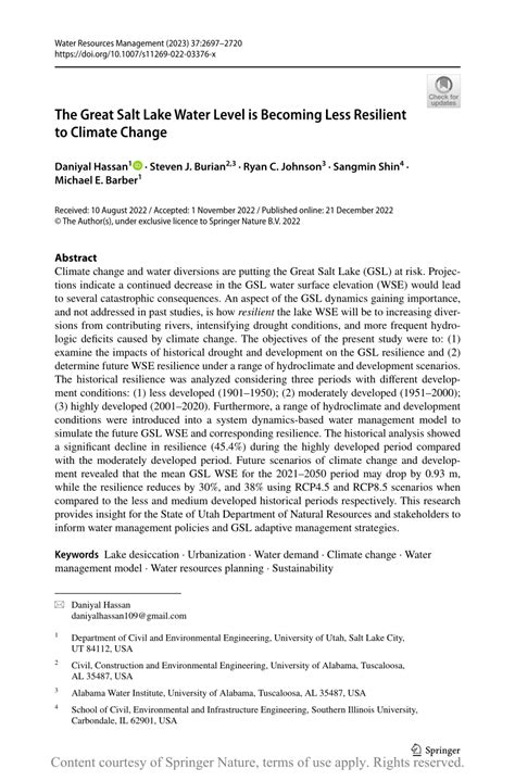 The Great Salt Lake Water Level is Becoming Less Resilient to Climate Change | Request PDF