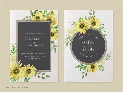 Wedding Card Template Sunflower Design Graphic by Agnetart · Creative Fabrica