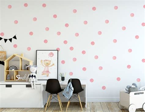 Salmon Pink Watercolor Polka Dots Wall Decals, Pink and Coral Confetti ...