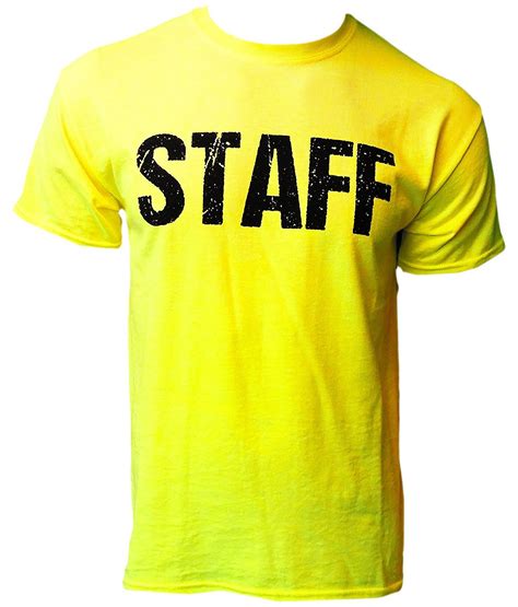 Bright Yellow Staff T-Shirt Front & Back Print Mens Event Shirt Tee | eBay