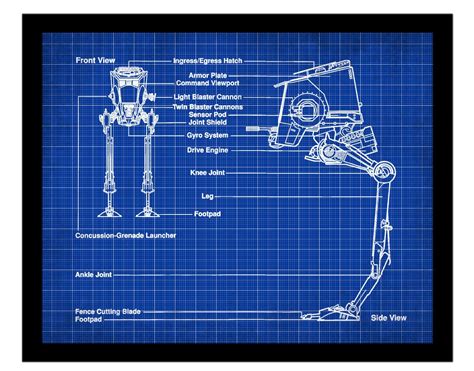 Star Wars Poster AT-ST Walker Blueprint Spaceship Art Star