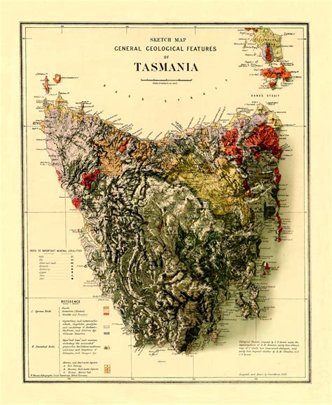 Tasmania Map Relief Map of Tasmania Geological Map of - Etsy