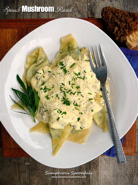 Spinach Mushroom Ravioli w/Mushroom Cream Sauce | Sumptuous Spoonfuls