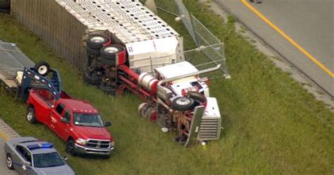 Cattle truck overturns on Interstate 71 in Kentucky - CBS News