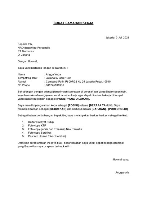 Contoh Surat Lamaran Kerja yang Tingkatkan Peluangmu Lolos! - Atma