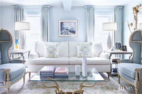 Calm Blue Living Room with Traditional Decor - Luxe Interiors + Design