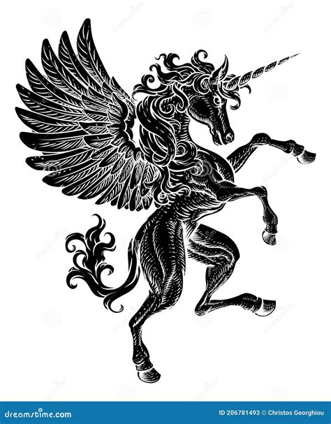 Pegasus Unicorn Rearing Rampant Crest Wings Horse Stock Vector - Illustration of greek, coat ...