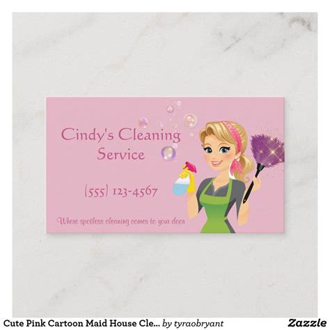 Cute Pink Cartoon Maid House Cleaning Services Business Card Cleaning Service Logo, Cleaning ...