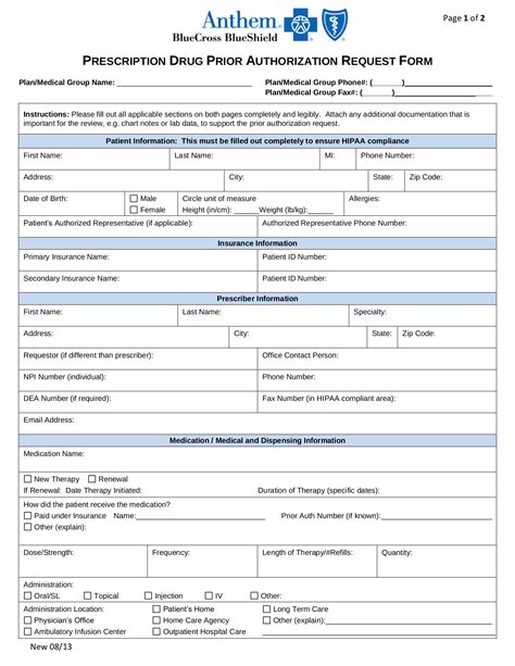 Free Anthem (Blue Cross Blue Shield) Prior (Rx) Authorization Form - PDF – eForms