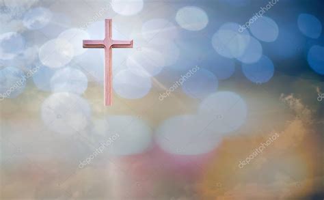 Cross Standing Heaven Sky Bokeh Background Cross Hill Morning Sun ...