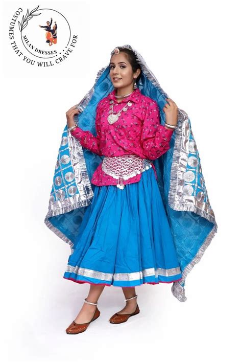 Pink and Blue Embroidered Haryanvi Traditional Dance Costume, Size: Kid ...