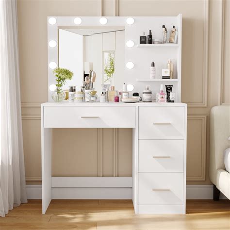 White Makeup Vanity With Lights