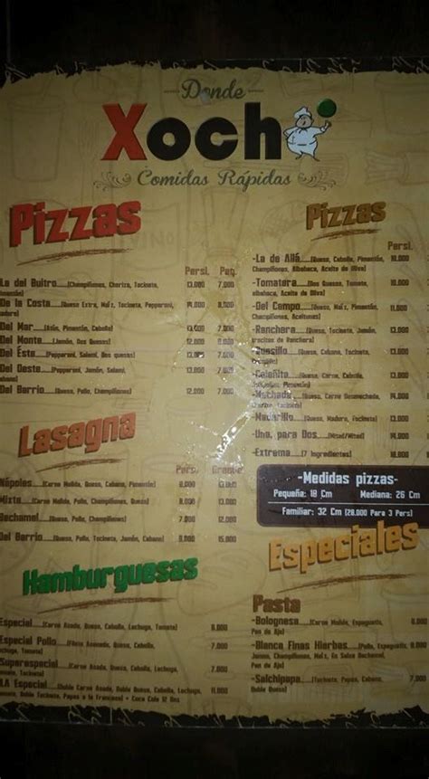 Menu at Donde xochi restaurant, Colombia