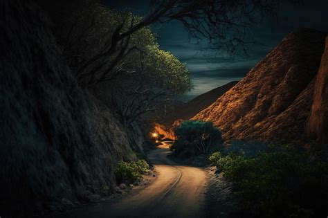 Premium Photo | Mountain road in the night