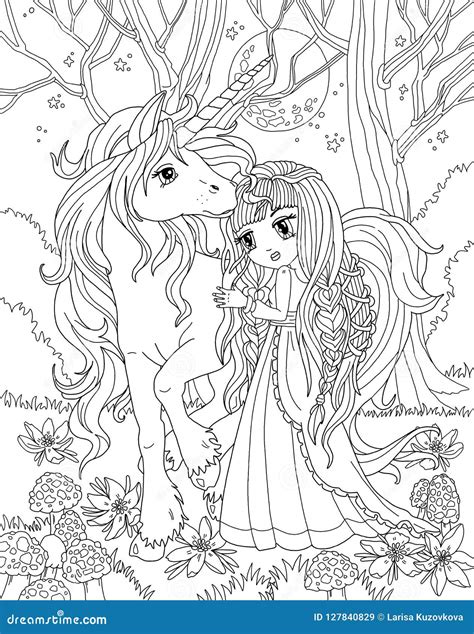 Coloring Page the Unicorn and Princess Stock Illustration - Illustration of design, page: 127840829