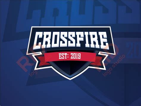 the crossfire logo on a blue background with red and white ribbon around it's edge