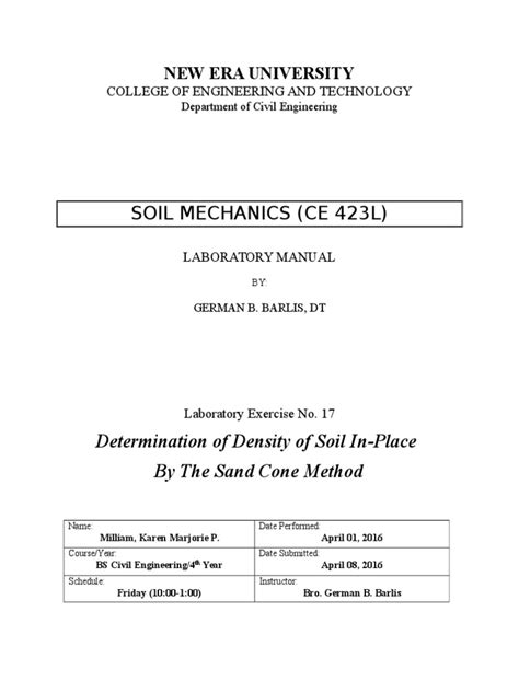 lab 17 soil mechanics laboratory report | Density | Soil Mechanics