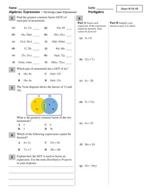 Factoring Linear Expressions - Fill and Sign Printable Template Online