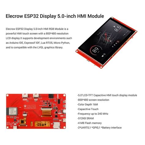 ESP32 display-5.0 Inch HMI Display 800x480 RGB TFT LCD Touch Screen Compatible with Arduino/LVGL ...