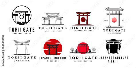 set of torii gate logo vintage and line art vector illustration ...