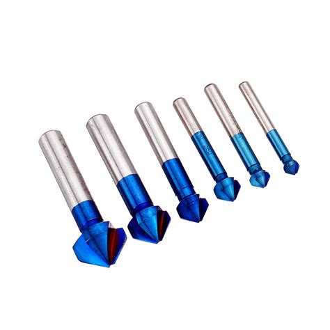 Drillpro 6Pcs 3 Flutes HSS Blue Nano Chamfering End Mill 90 Degree ...