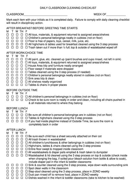 Classroom Cleaning Checklist Template - Fill Online, Printable ...