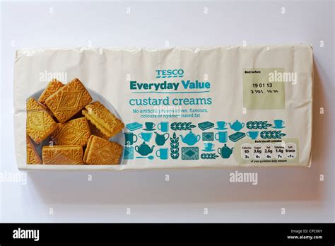 packet of Tesco Everyday Value custard creams biscuits isolated on ...