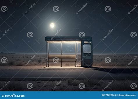 Empty Bus Stop at Night with the Moon and the Stars Shining in the Sky ...