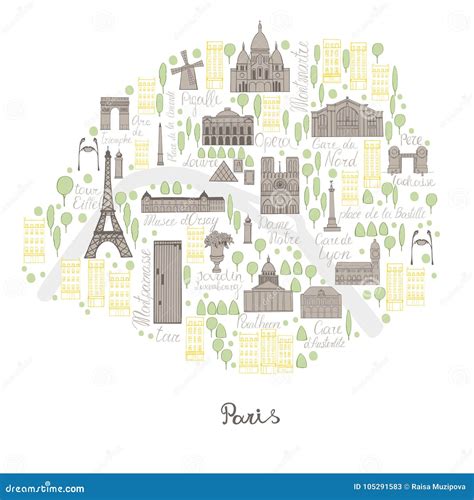 Map of Paris. Vector Sketch Illustration Stock Vector - Illustration of ...