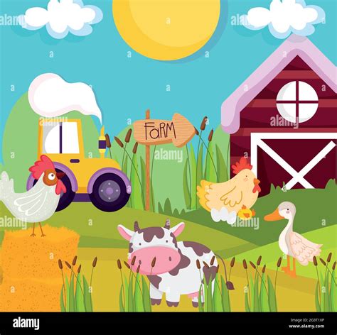 farm animals and tractor Stock Vector Image & Art - Alamy