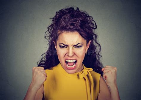 Portrait of Young Angry Woman Screaming Stock Image - Image of head, gray: 89153185