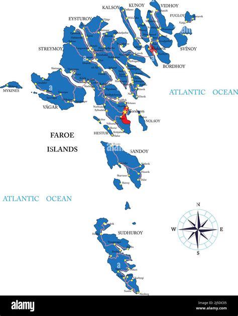 Highly detailed vector map of Faroe Islands with administrative regions ...