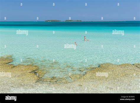 tourists on the most beautiful beach in Cayo Guillermo, Playa Pilar, sandy dream beach ...