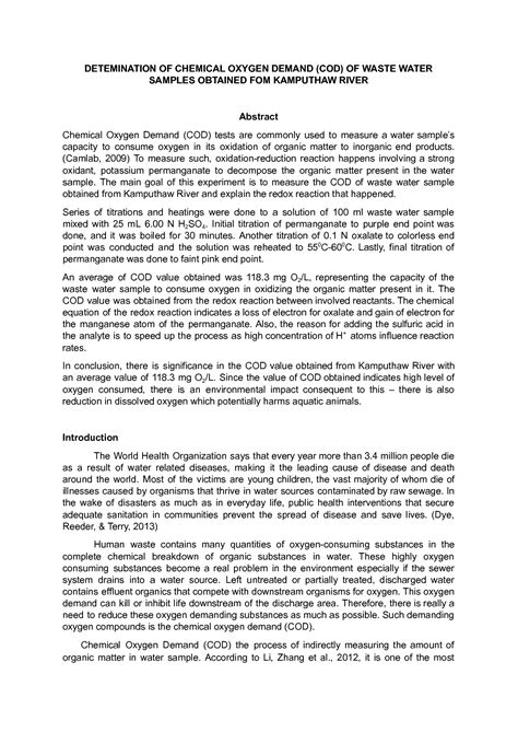 SOLUTION: Labreport chemical oxygen demand docx - Studypool