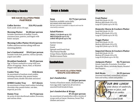 Joe Black Coffee & Bar menu in Winnipeg, Manitoba, Canada