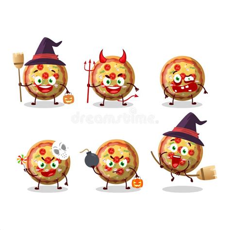 Halloween Expression Emoticons with Cartoon Character of Pizza Gummy Candy Stock Vector ...